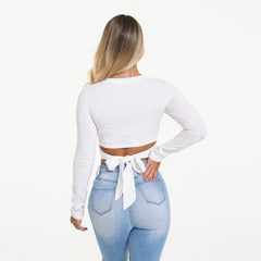 Wrap Around White Long Sleeve Crop White | NVGTN US