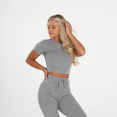 Grey Hello Weekend Lounge Cropped Tee Grey | NVGTN New