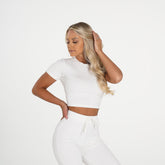 Cream Hello Weekend Lounge Cropped Tee Cream | NVGTN Online