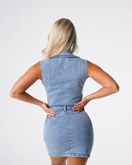 Light Wash Sweet Surprise Denim Mini Dress Light Wash | NVGTN For Sale