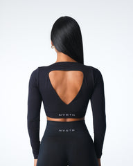 Black Journey Long Sleeve Seamless Bra Top Black | NVGTN Sale