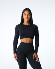 Black Journey Long Sleeve Seamless Bra Top Black | NVGTN Sale