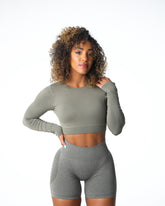 Khaki Green Journey Long Sleeve Seamless Bra Top Khaki Green | NVGTN For Sale