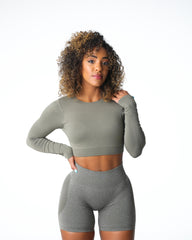 Khaki Green Journey Long Sleeve Seamless Bra Top Khaki Green | NVGTN For Sale