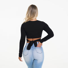 Wrap Around Black Long Sleeve Crop Black | NVGTN Discount