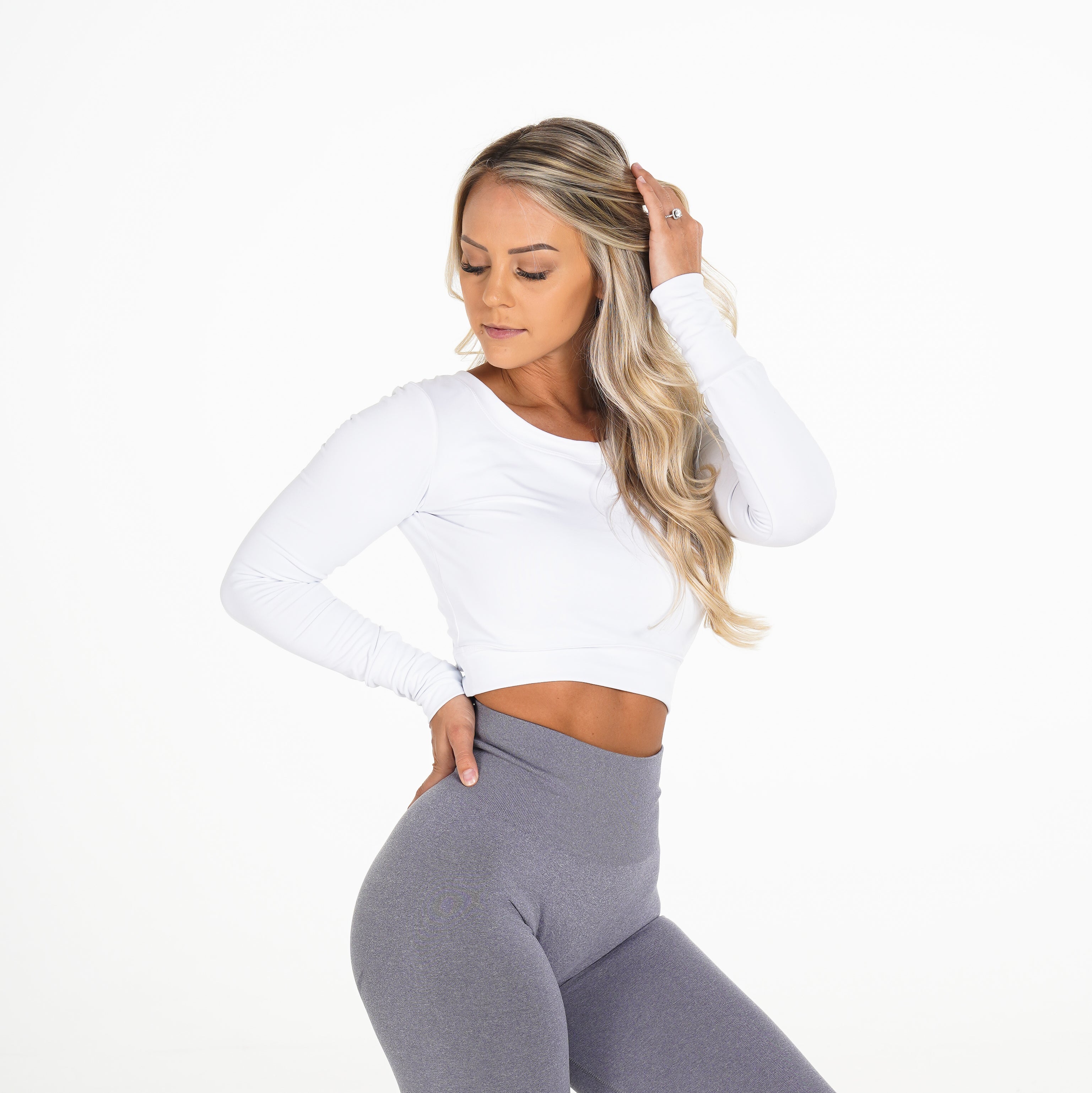 White Form Long Sleeve Crop White | NVGTN For Sale