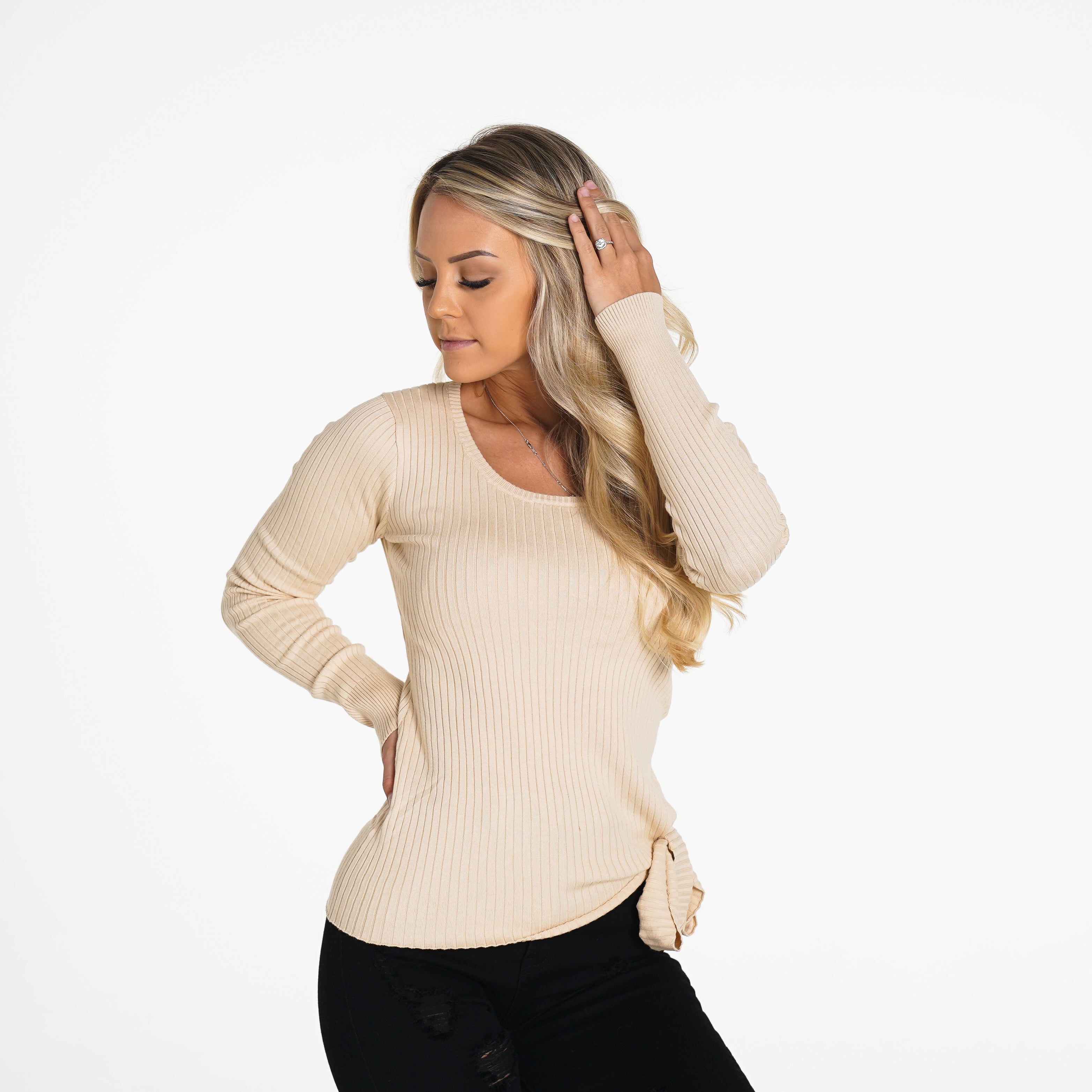 Cream Fireside Ribbed Long Sleeve Cream | NVGTN Sale