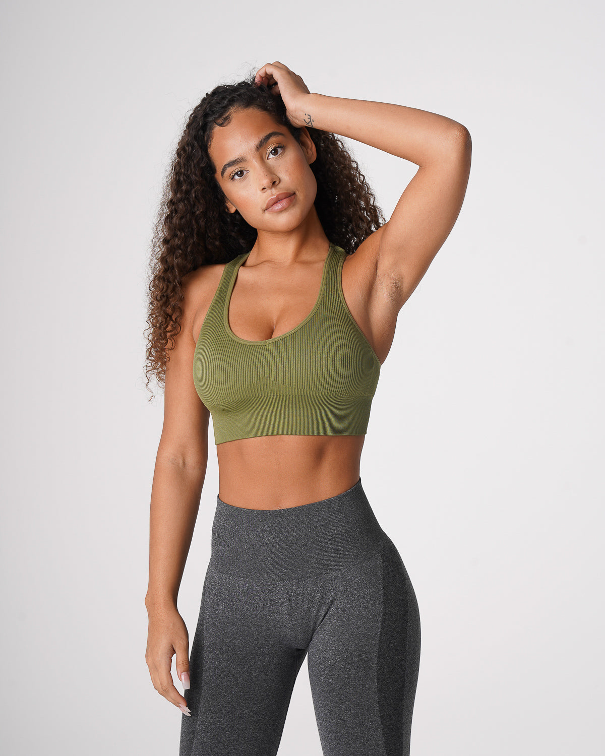 Khaki Green Galaxy Ribbed Seamless Bra Khaki Green | NVGTN US