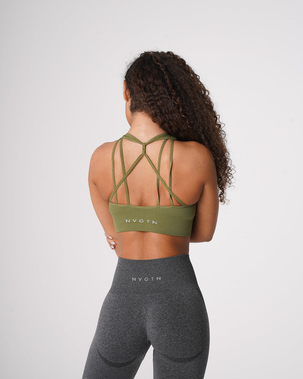 Khaki Green Galaxy Ribbed Seamless Bra Khaki Green | NVGTN US