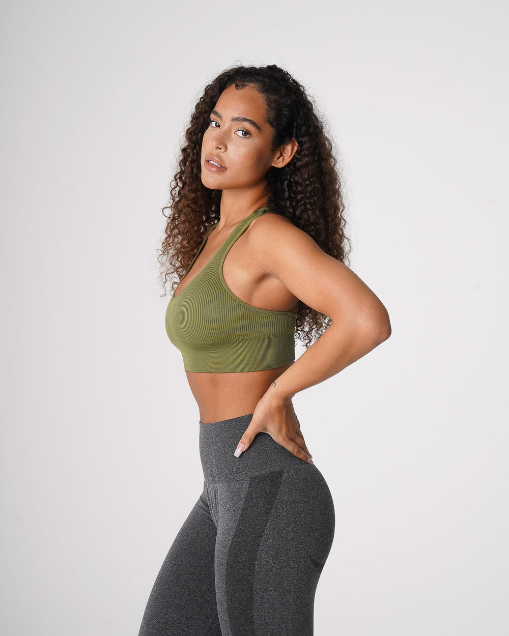 Khaki Green Galaxy Ribbed Seamless Bra Khaki Green | NVGTN US