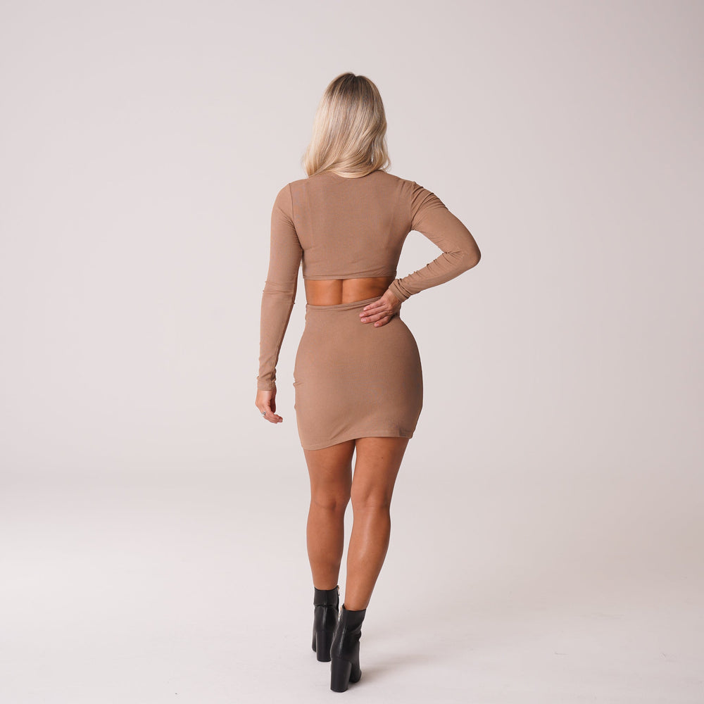 Mocha Into You Ribbed Mock Turtleneck Midi Dress Mocha | NVGTN Outlet