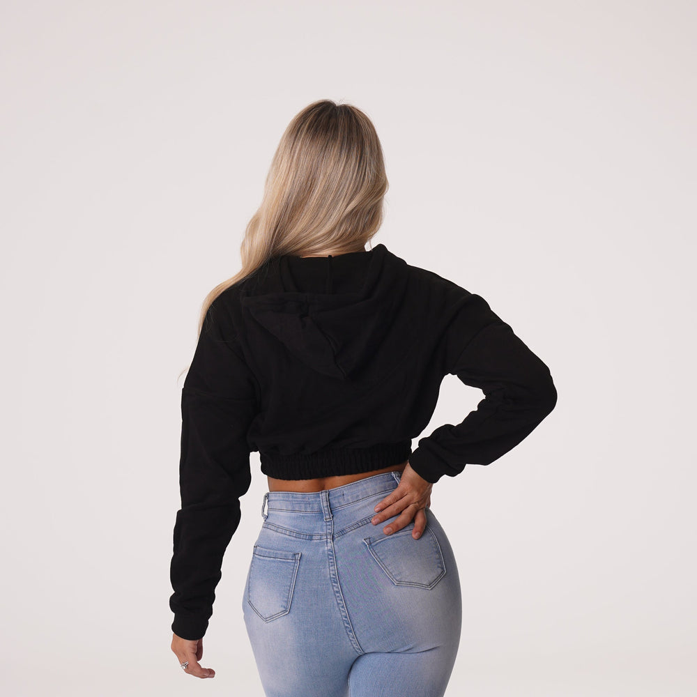 Black Cozy Vibes Drop Shoulder Cropped Hoodie Black | NVGTN For Sale