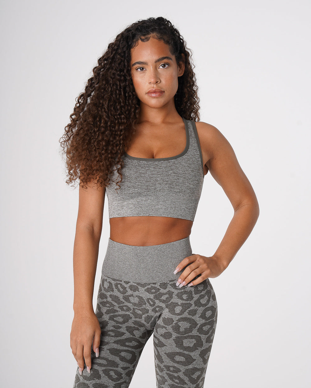 Khaki Green Leopard Eclipse Seamless Bra Khaki Green | NVGTN US