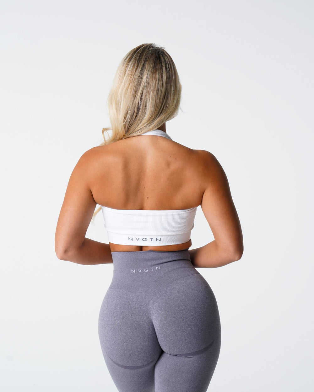 White Limitless Ribbed Seamless Halter Bra White | NVGTN Sale