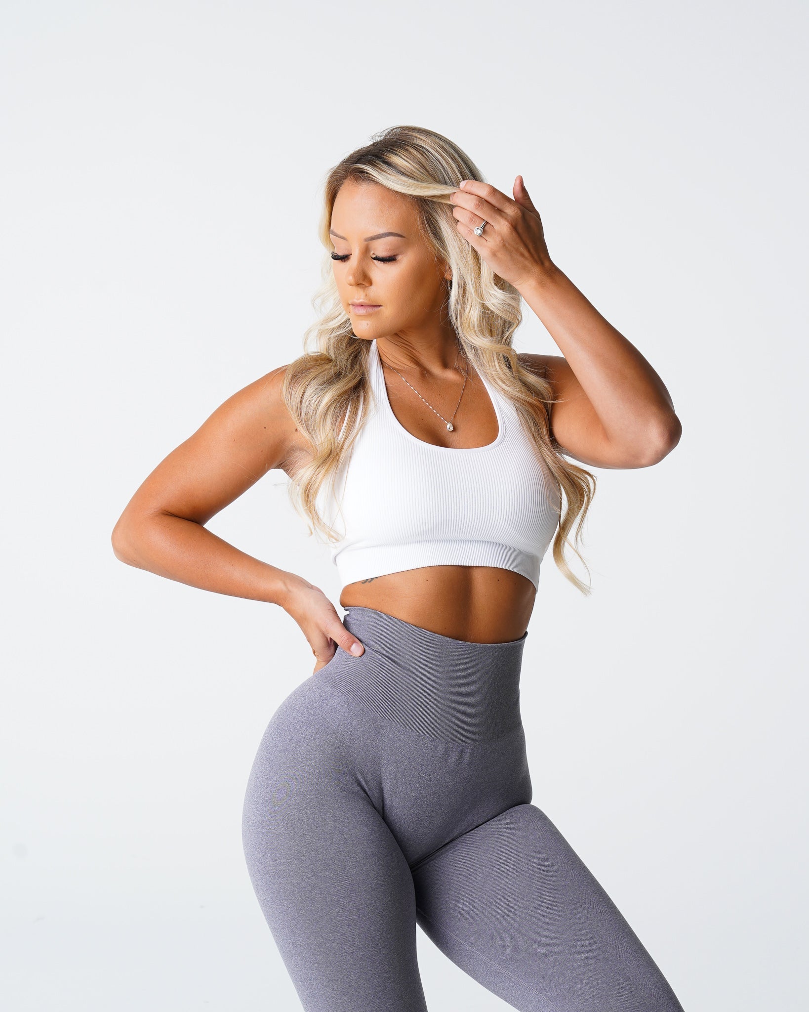 White Limitless Ribbed Seamless Halter Bra White | NVGTN Sale