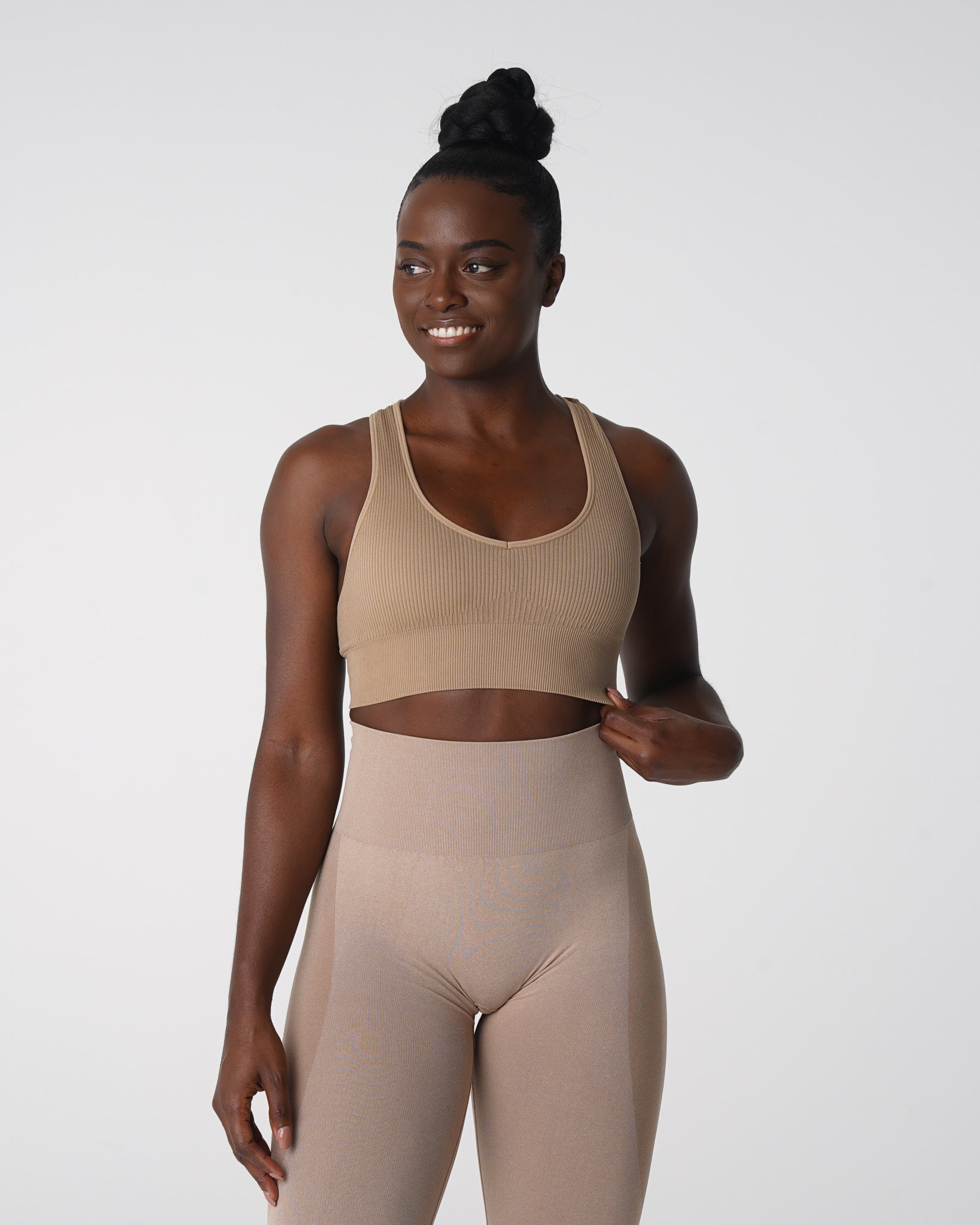 Beige Galaxy Ribbed Seamless Bra Beige | NVGTN For Sale