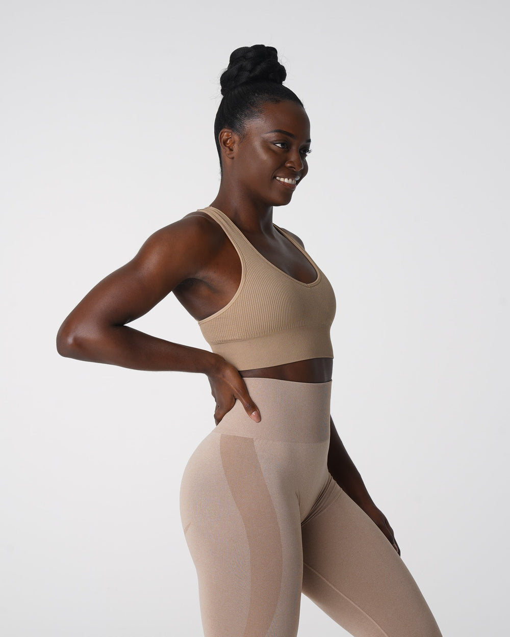 Beige Galaxy Ribbed Seamless Bra Beige | NVGTN For Sale