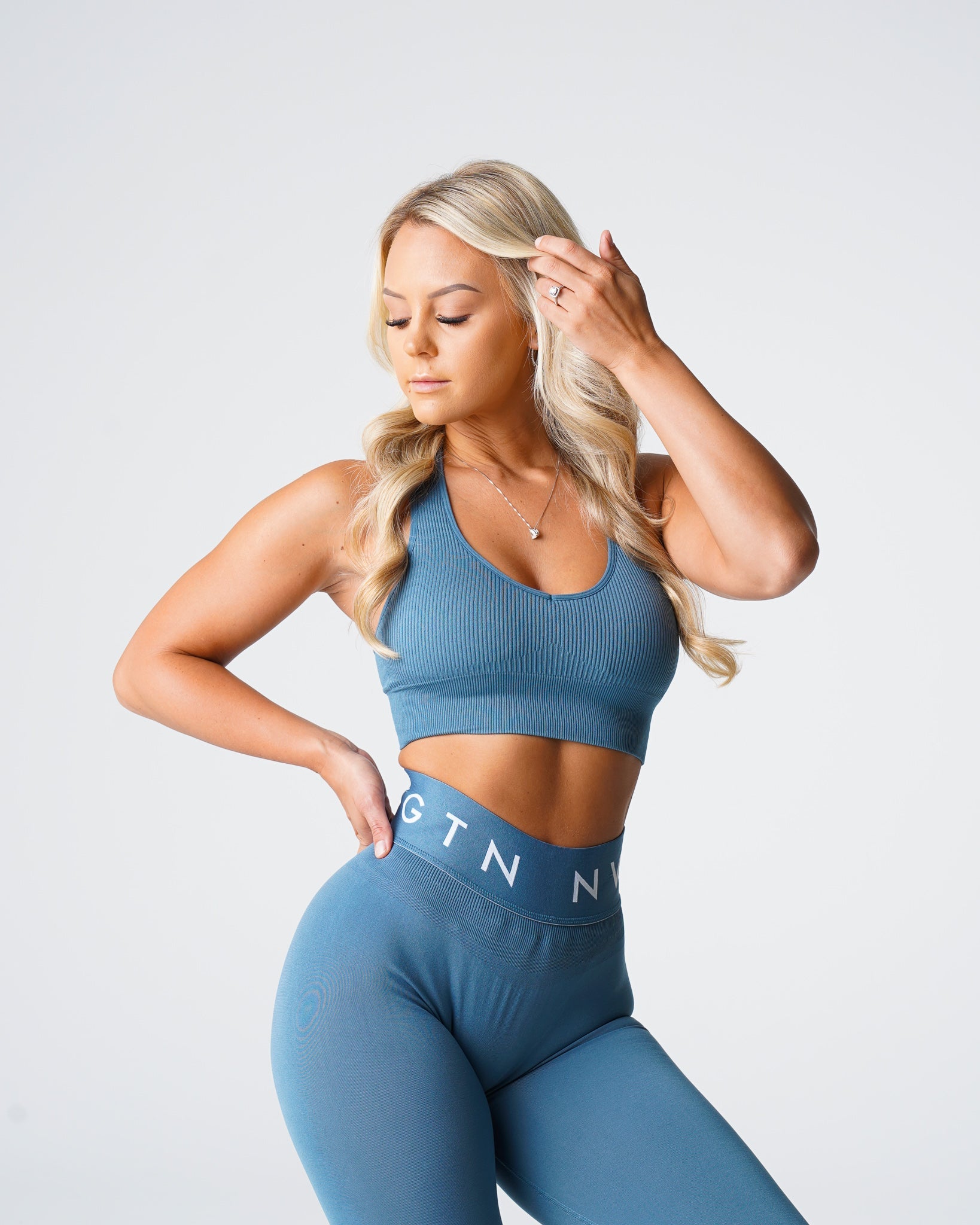 Stone Blue Galaxy Ribbed Seamless Bra Stone Blue | NVGTN Discount