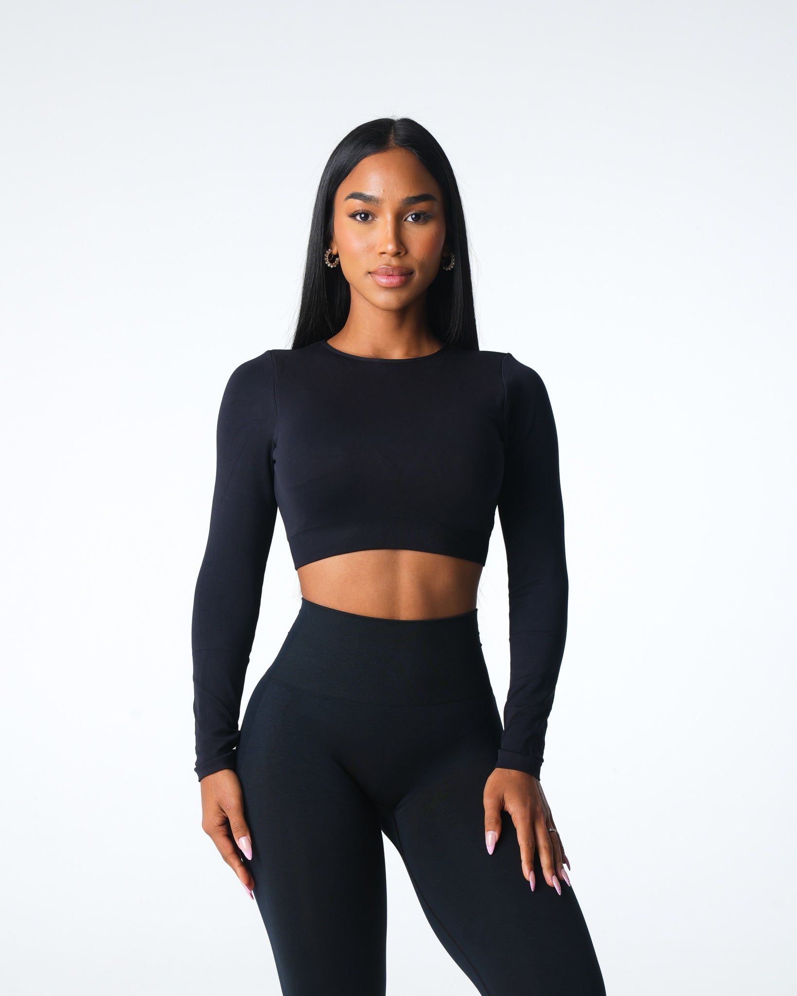 Black Journey Long Sleeve Seamless Bra Top Black | NVGTN Sale