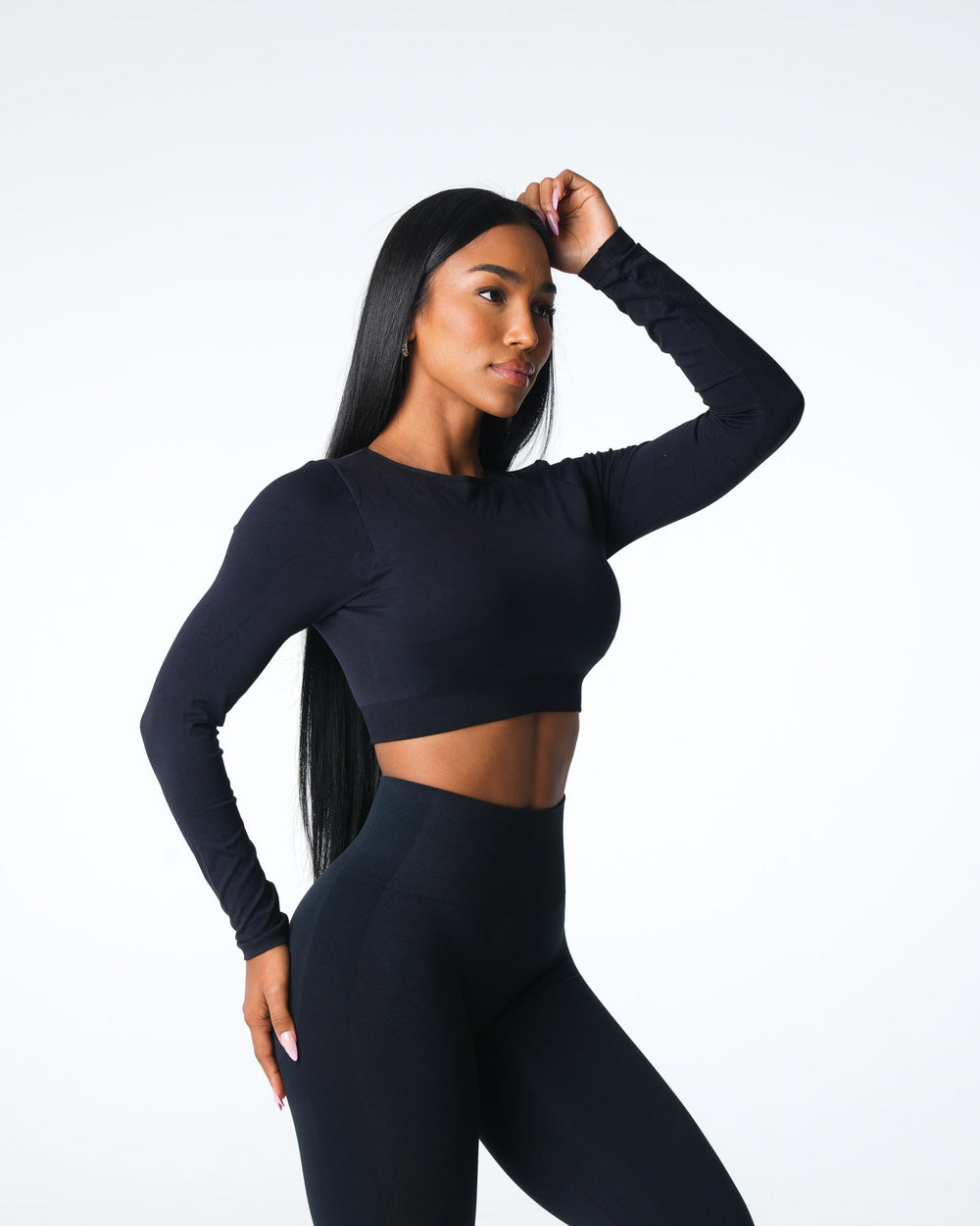 Black Journey Long Sleeve Seamless Bra Top Black | NVGTN Sale