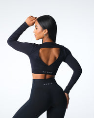 Black Journey Long Sleeve Seamless Bra Top Black | NVGTN Sale