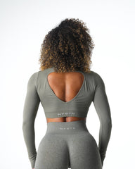 Khaki Green Journey Long Sleeve Seamless Bra Top Khaki Green | NVGTN For Sale