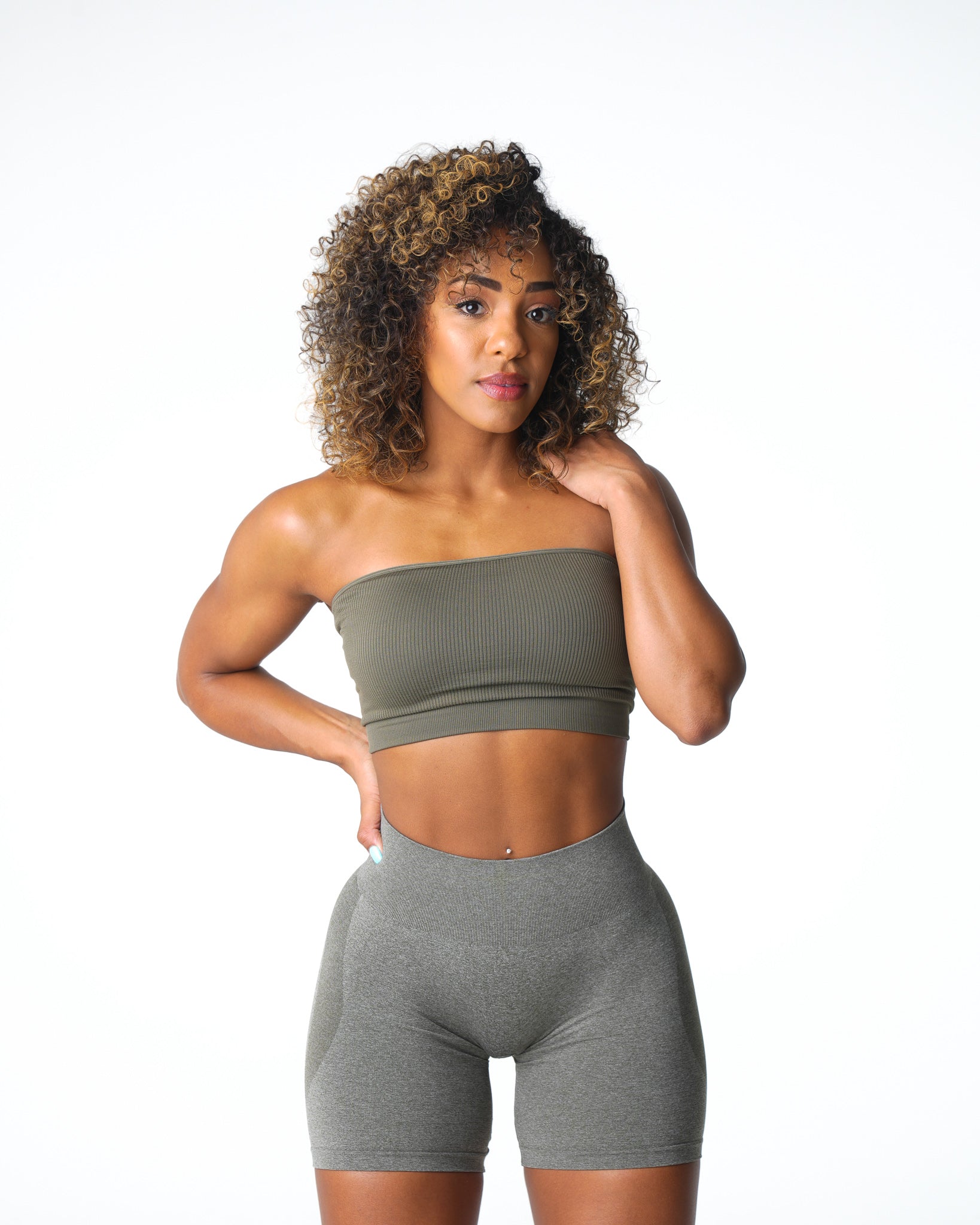 Khaki Green Conquer Ribbed Seamless Bra Khaki Green | NVGTN Online Shop
