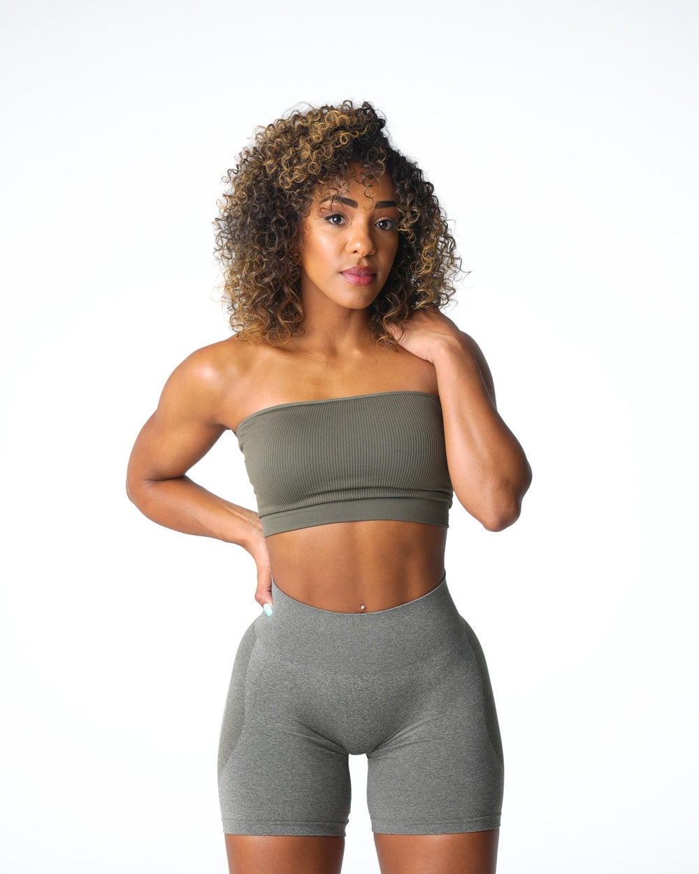 Khaki Green Conquer Ribbed Seamless Bra Khaki Green | NVGTN Online Shop