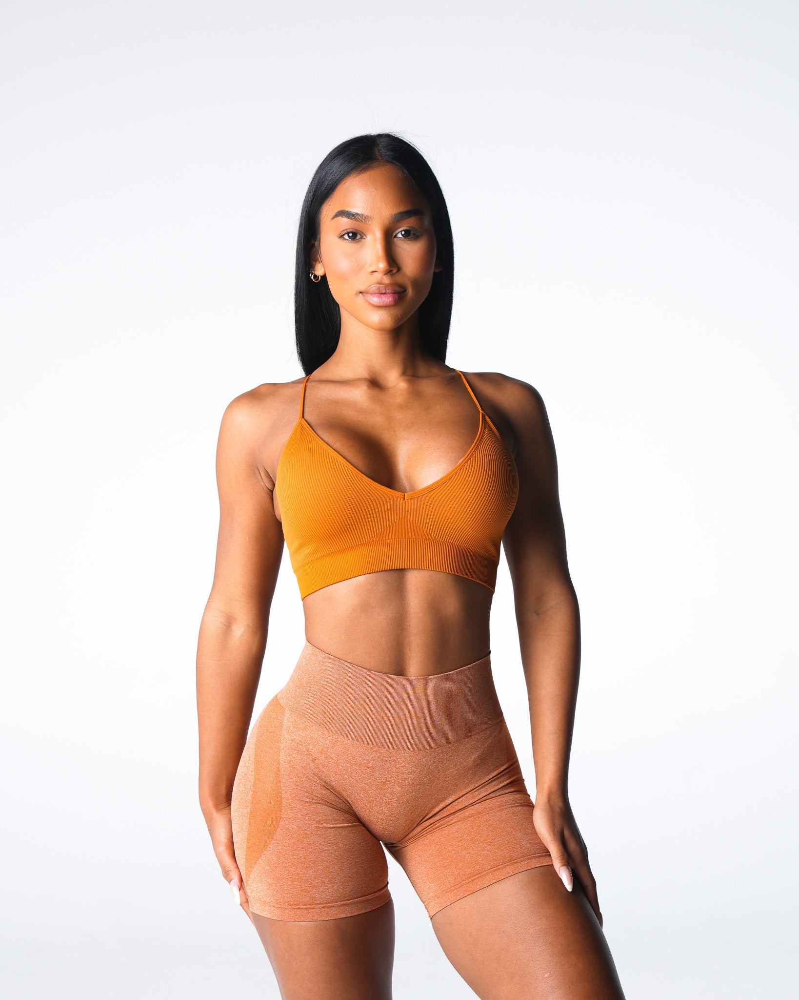 Terracotta Glimpse Ribbed Seamless Bra Terracotta | NVGTN Discount
