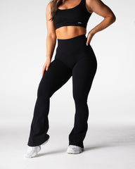Black Harmony Ribbed Seamless Flare Leggings Black | NVGTN Sale